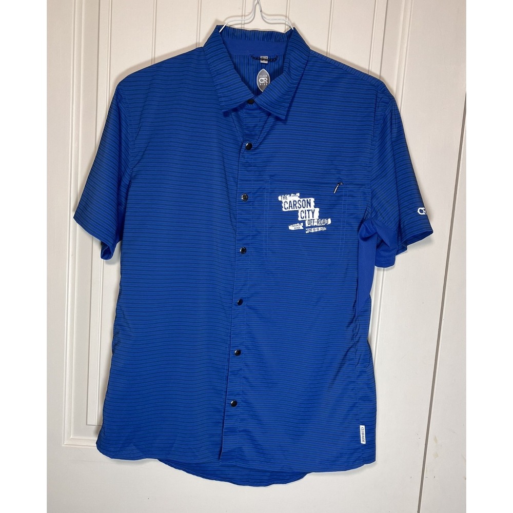Club Ride Men Medium Blue Striped Carson City Off-Road Cycling Jersey Snap Front